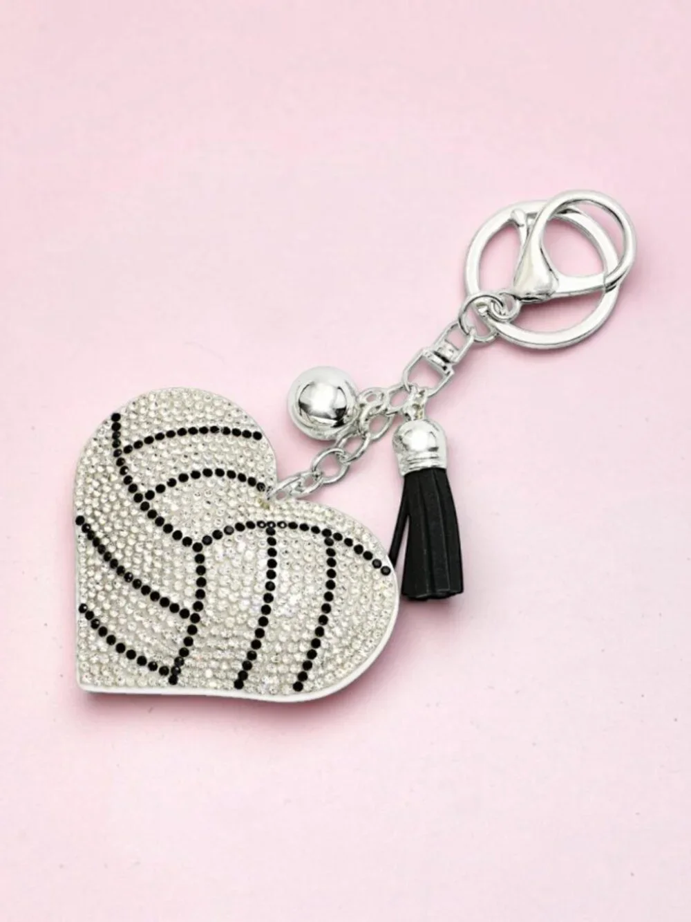 Volleyball Heart Tassel Bling Faux Suede Stuffed Pillow Key Chain Handbag Charm